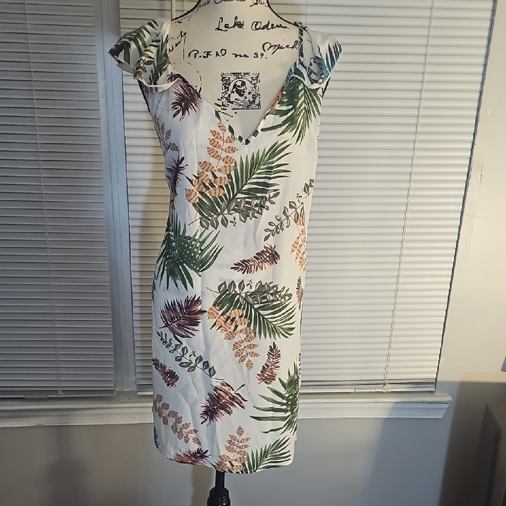 Tropical Print V-Neck Dress